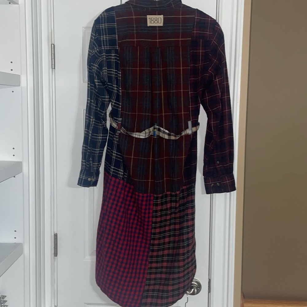 Free People Patchwork Plaid Midi Dress in Burgundy, Brown, Olive, Navy - Picture 6 of 6